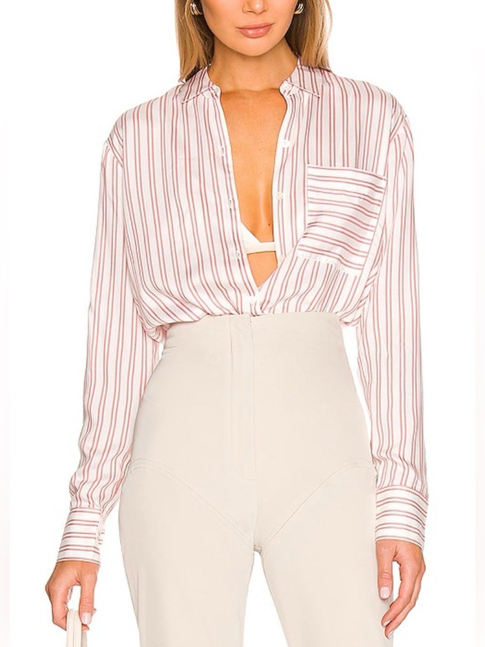ATM Anthony Thomas Melillo White Pink Striped Boyfriend Button Down Shirt Blouse